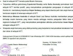 INFO BMKG: Waspada Hujan Lebat dan Angin Kencang di NTT Hari Ini